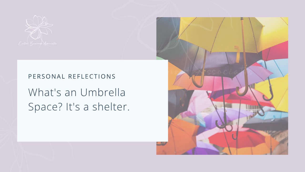 What's an umbrella space? It's a shelter - from the rain, from the noise, from the busy, from the hustle. Graphis is of multiple brightly coloured umbrellas, providing shelter