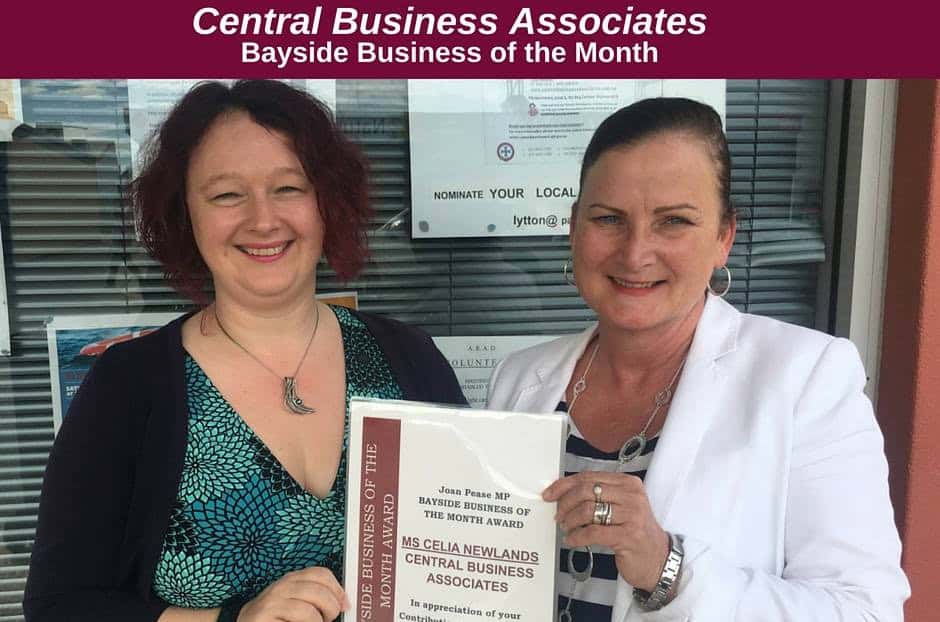 Bayside Business of the Month - Joan Pease Award to Celia Newlands from Central Business Associates